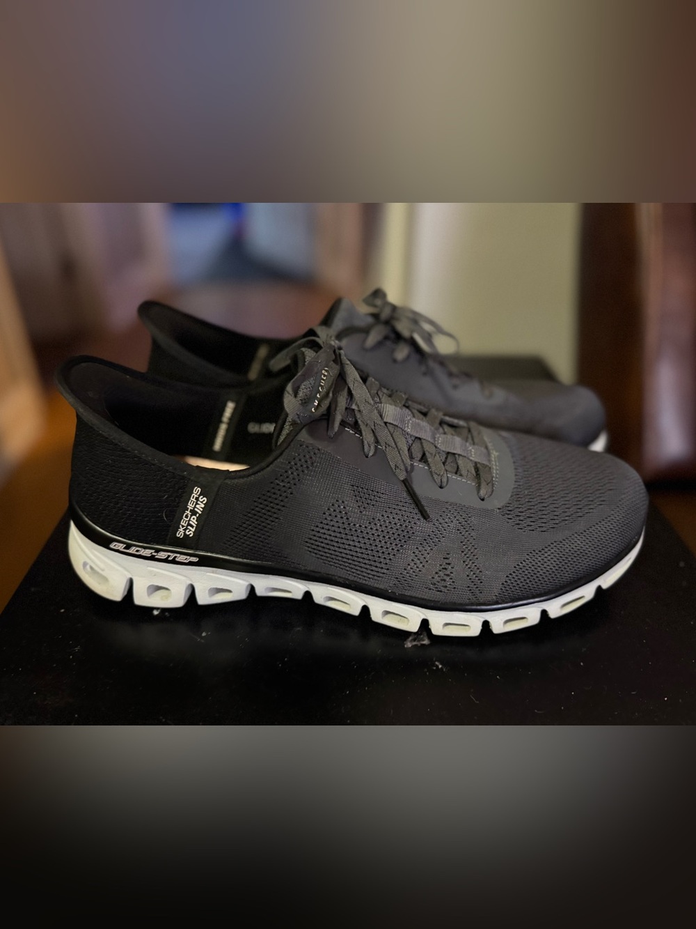 Black and gray ombré Skechers Slip-In tennis shoes. Women’s size 10